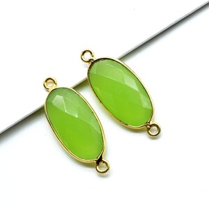 Prehnite 10x20mm oval shape double loop connectors,Gold bezel,Prehnite Connector Bezel Set,Jewelry Making Supplies,Prehnite gold Connectors