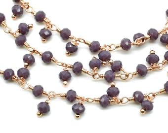 Cadena de rosario en racimo de calcedonia morada, joyería hecha a mano, cadena de cuentas envueltas en alambre a pie, collar, cadena de rosario en racimo de calcedonia