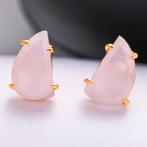 Rose Quartz Gold Plated D shape Earring ,Pink gemstone earring,rose quartz dangle earring,Drop earring,Gemstone earring,Bridesmaid