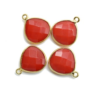 Carnelian 14mm Heart shape Single bail Connector,Carnelian Bezel One Loop Gold plated charms,Natural Carnelian, Bezel Heart Shape Connector