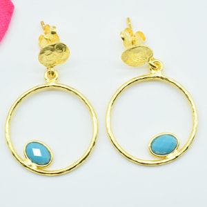 Turquoise stud earring, tiny stone earring,circle earring,gold plated,Bridesmaid Jewellery,minimalist earring,Christmas gift,mom
