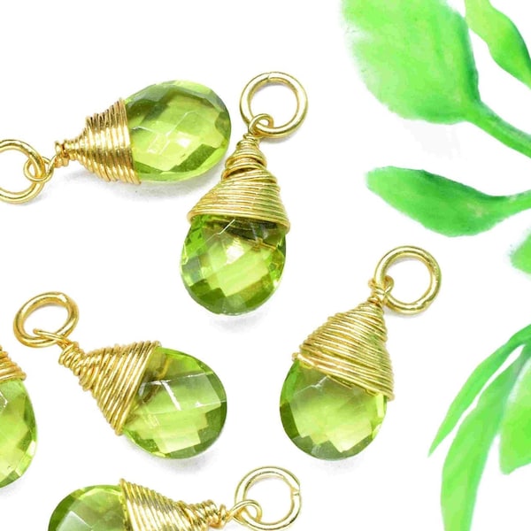 Peridot wire wrapped 7x10mm Teardrop Charm,Peridot 7x10mm Teardrop Briolettes,Gemstone Charms for Bracelet & Earring,Peridot Pendant Charms