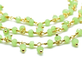 Prehnite Cluster Beaded Chain,Bead Chain,Dangling Chain,Thick Chain, Gold Wire Wrapped Prehnite Quartz Beaded chain,Handmade beaded chains