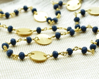 Cadena de cuentas de ágata azul de 3 mm, cadenas de rosario de ágata azul, cadena de alambre de ágata azul, cadena de latón, cadena para hacer joyas, cadena de rosario, dijes de latón