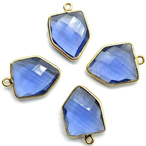 Iolite 13x17mm Bezel charm,Iolite fancy pendant,Iolite Gold Plated bezel,Brass Charms,Connector,Iolite Jewelry Making charms,-Charm Pendant