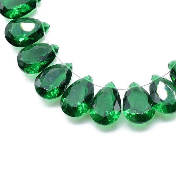 Green Emerald Quartz Cut Stone Beads,Emerald Faceted Pear Beads,7x10 to 8x12mm Pear Beads,Emerald Quartz Teardrop,Emerald Briolettes Beads