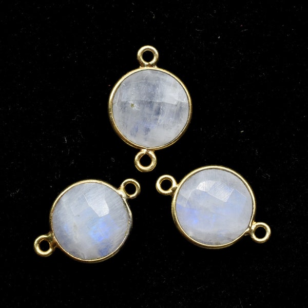 Moonstone 12mm Round double loop connectors,Moonstone Pendant,Round Gold Plated bezel,Moonstone charms,Moonstone Brass connectors,Moonstone