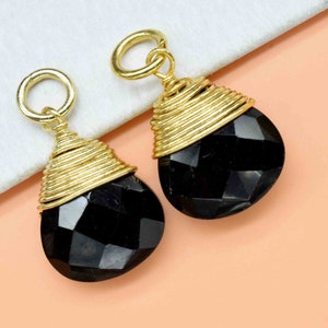 Black Onyx Wire Wrapped 10mm Heart Shape Connector,Black Gemstone Charms,Onyx Faceted Heart Shape,Black Onyx 10mm Heart Shape Briolettes