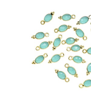 Aqua Chalcedony Charms Connector/Handmade Jewelry/oval Shape Connector/Gemstone Charms/Gold Plated Connector/Tiny Pendant/Aqua Pendant/Gifty