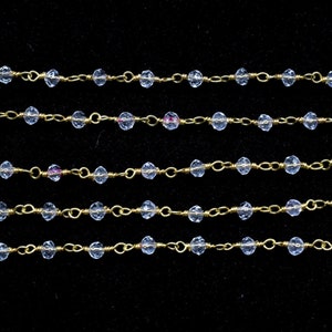 Crystal Quartz 3mm Beaded Chain,Rosary,Crystal Quartz Wire Wrap Chain,Crystal Quartz Brass chain Jewelry Making Chain,Crystal Quartz Rosary