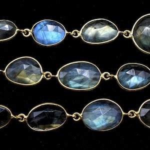 Blue Flashy Labradorite connector link Chain-Natural Labradorite Bezel Chain,Labradorite Oval Shape Connector Chain,Labradorite bezeld chain
