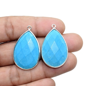 Natural Turquoise 20x30mm Pear Shape single Loop Charm,Turquoise Faceted Pear Shape Connector,Bezel Pear Shape Connector,Turquoise charms