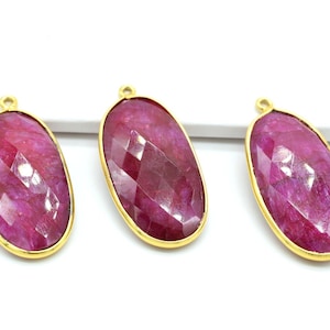 Genuine Ruby Connector,15x30mm oval shape Connector,gemstone Connector,brass Connector,jewellery making Connector,Charm pendant,gold plated