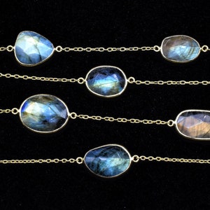 Blue Flashy Labradorite connector link Chain-Natural Labradorite Bezel Chain,Labradorite Oval Shape Connector Chain,Labradorite bezeld chain