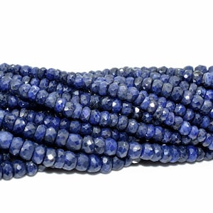 Natuurlijke blauwe saffier gefacetteerde kralen, 4mm tot 5mm Rondelle kralen, donkerblauwe saffier kralen, kostbare edelsteen kralen, sieraden maken kralen, 12 &#39;&#39;long