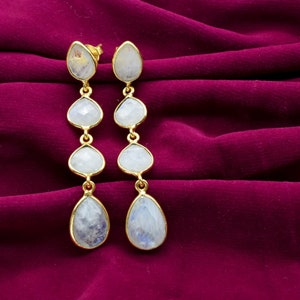 Rainbow Moonstone Earring,Drop & Dangle Earring,Long Earrings,Rainbow Moonstone Jewelry, Gemstone Earrings Women,Bridal Earrings,Statement