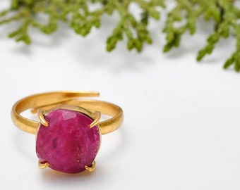 Natuurlijke rode robijnrode ring, verstelbare ring, rond geslepen ring, edelsteenring, stapelring, griffende ring, geboortesteen juli, jubileum, b'gift