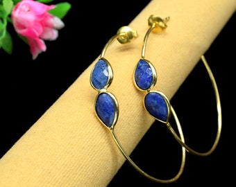 Blue Sapphire hoop earring,Gemstone hoop Earring,September Birthstone,Sapphire Jewellery,Bridesmaid Earring,Circle Hoop Earring,Gift for Her