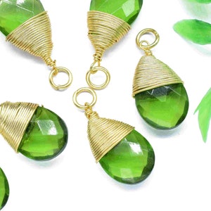 Peridot Wire Wrapped 10X18mm Faceted Teardrop Connector,Peridot Faceted Briolette,Peridot 10x18mm Teardrop Briolette,Peridot Earring Beads