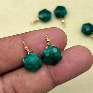 Natural Emerald | Faceted Citrine Hexagon Charm | Crystal Jewelry Supplies | December Birthstone | Wire Wrapped Pendant | Handmade Charms |