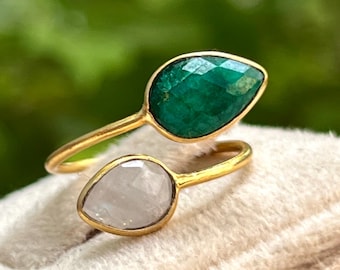 Natürlicher Regenbogen Mondstein Ring/handgefertigter Ring/Messing Ring/verstellbarer Ring/Statement Ring/Edelstein Ring/Eheringe/Smaragd Ring/Multi Ring