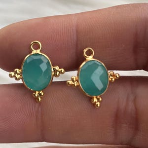 Aqua Chalcedony Faceted 8x10mm Oval Shape Connector/Aqua Gold Plated Bezel/Single Bail Component/Chalcedony charm Pendant Jewelry/B&#39;day Gift
