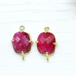 Natural Ruby Faceted 10x12mm Cushion Connectors,Jewelry Making Bezel Charms,Ruby Prong Setting Bezel Link,Ruby Earring Connectors,Ruby Bezel
