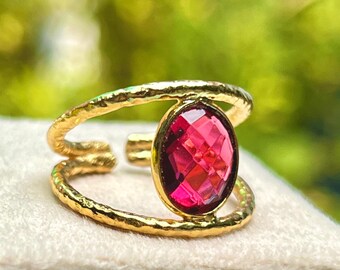 Pink Tourmaline Ring Oval Ring/Handmade Ring/Tourmaline Oval Gemstone Ring/Gold Plated Brass Ring//Birthstone Jewelry/Gold Plated Ring/Ring