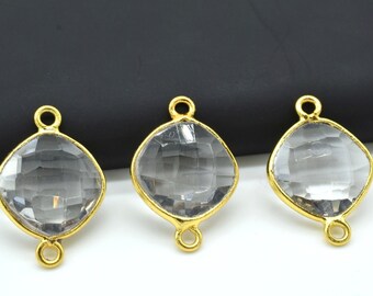 Crystal Quartz Connector,12mm Cushion Connector,Bezel links Connector,jewellery making Connector,Double bail Connector,Transparent Connector