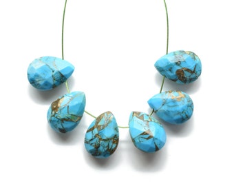 Turquoise Beads Briolette,Semiprecious Gemstone Pear Beads,Natural Gemstone Mojave Blue Copper Turquoise,7x10mm drop,drop Shape Briolette
