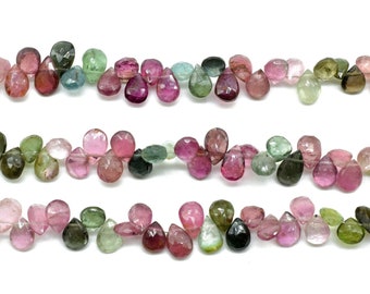 Multi Tourmaline Briolette,Multi Tourmaline pear shape Faceted beads,tiny pear shape Tourmaline beads,8''Briolettes strand,5x7mm pear shape
