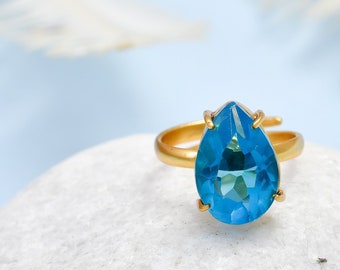 kyanite ring,gold plated ring, ring,stacking ring,blue stone ring,prong ring,Genuine Kyanite Gemstone,Natural stone ring,handmade,