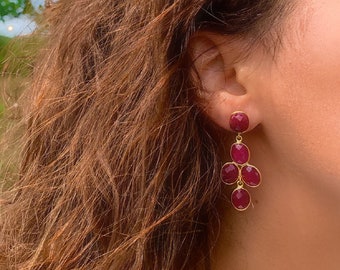 Lange Rubin Gold Ohrring,Rubin Schmuck,Rubin Ohrhänger,Echte Rubin Ohrring,Rubin Ohrring,Rote Farbe Ohrring,Edelstein Ohrstecker,Dangling