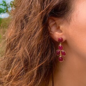 Long Ruby Gold earring,Ruby jewelry,Ruby dangle earring,Real ruby earring,Ruby earring,Red color earring,Gemstone studs,Dangling