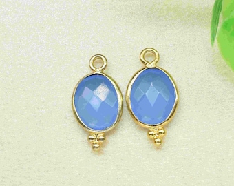 Blue Quartz 8x10mm Gemstone Connector,Oval Shape Pendant,Station Bezel Link Supplies,Oval Shape Bezel charm,Blue Quartz Jewelry Making Craft