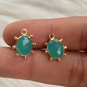 Aqua Chalcedony Faceted 8x10mm Oval Shape Connector/Aqua Handmade Bezel/Single Bail Component/Chalcedony charm Pendant Jewelry/B&#39;day Gift