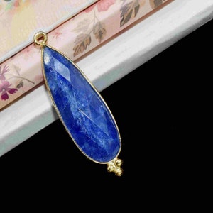 Blue Sapphire 10x30mm Bezel Charms Pendant,Designer Bezel charms,Gold Vermeil Bezel Pendant,Sapphire Pendant,Sapphire Pear Shape Long Bezel