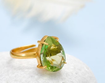 anneau vert d’améthyste, anneau plaqué d’or, anneau fait main, anneau argenté de 925, cadeaux de demoiselle d’honneur, gemstone normal, anneau de mariée, anneau de décor de prong, ajustable