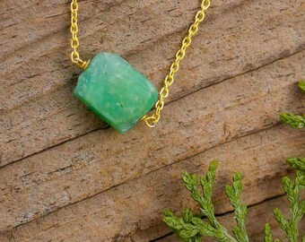 Chrysoprase Necklace.Chrysoprase raw pandant,,Green Stone necklace,Handmade jewellery,Dainty necklace,jewellery gift,b'gift