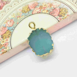 Aqua Chalcedony Electroplated Handmade Pendant Charms,Aqua Chalcedony Oval Connector Jewelry,Aqua Single bail Finding Necklace Jewelry,Gift