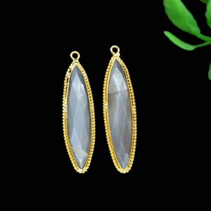 Chocolate Moonstone 7x34mm Marquise Shape Charms,Chocolate Moonstone Pendant,Moonstone Gold Plated bezel,Chocolate Moonstone Connector Bezel