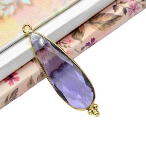 Pendentif à breloques améthyste 10 x 30 mm, breloques lunette de créateur, pendentif lunette en or vermeil, lunette de fabrication de bijoux, lunette longue en forme de poire améthyste