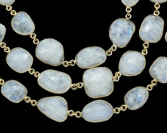Chaîne à maillons en pierre de lune arc-en-ciel, Chaîne de connecteur en pierre de lune, Chaîne de lunette faite main, Chaîne de connecteur pour fabrication de bijoux, Chaîne de lunette plaquée or,
