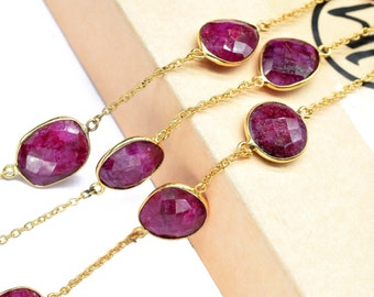 Natural Ruby Bezel Connector Chain,Ruby Faceted Bezel Connector Link Chain,Precious Gemstone Bezel Chains,Ruby Bezel Necklace,Ruby Bracelet,