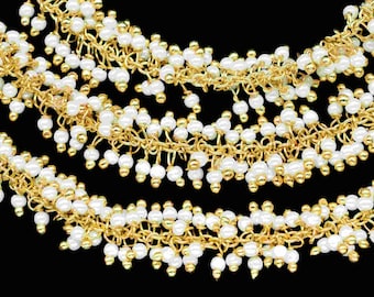 2mm Pearl Cluster Rosary Chain,Gold Plated Chain,Wire Wrapped Chain,Jewelry Supply,Plain Pearl Rosary,Gold Plated dangling chain,grape chain