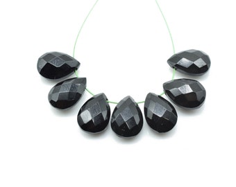 Natural Black Onyx Faceted Briolette Loose Gemstone Briolettes beads, Faceted Pair Beads, 7x10mm Long Pear Shape, Loose Beads,drilled besds