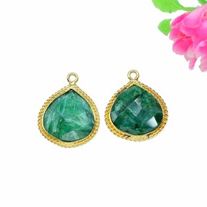 Emerald Gemstone 14mm Heart Shape Bezels Charms,Emerald Gemstone Bezel Pendant Jewelry,Emerald Single Bail Handmade Connectors Jewelry,Gift