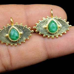 Natural Emerald Pendant Charms/Handmade Connector Jewelry/Gold Plated Jewelry/Jewelry Making Charm/Single Bail Pendant/Designer Pendant/Gift