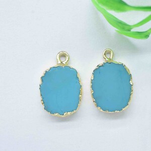 Rough Blue Turquoise Gemstone Electroplated Single Bail Connector,Handmade Pendant Jewelry Making Supplies,Turquoise Cabochon Pendant Charm