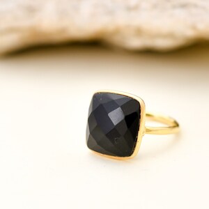 Black Onyx Ring,Black Onyx Jewelry,Boho Ring,Gemstone Ring,Gold Plated Ring,cushion ring,Promise Ring,Black Fashion Rings,adjustable ring